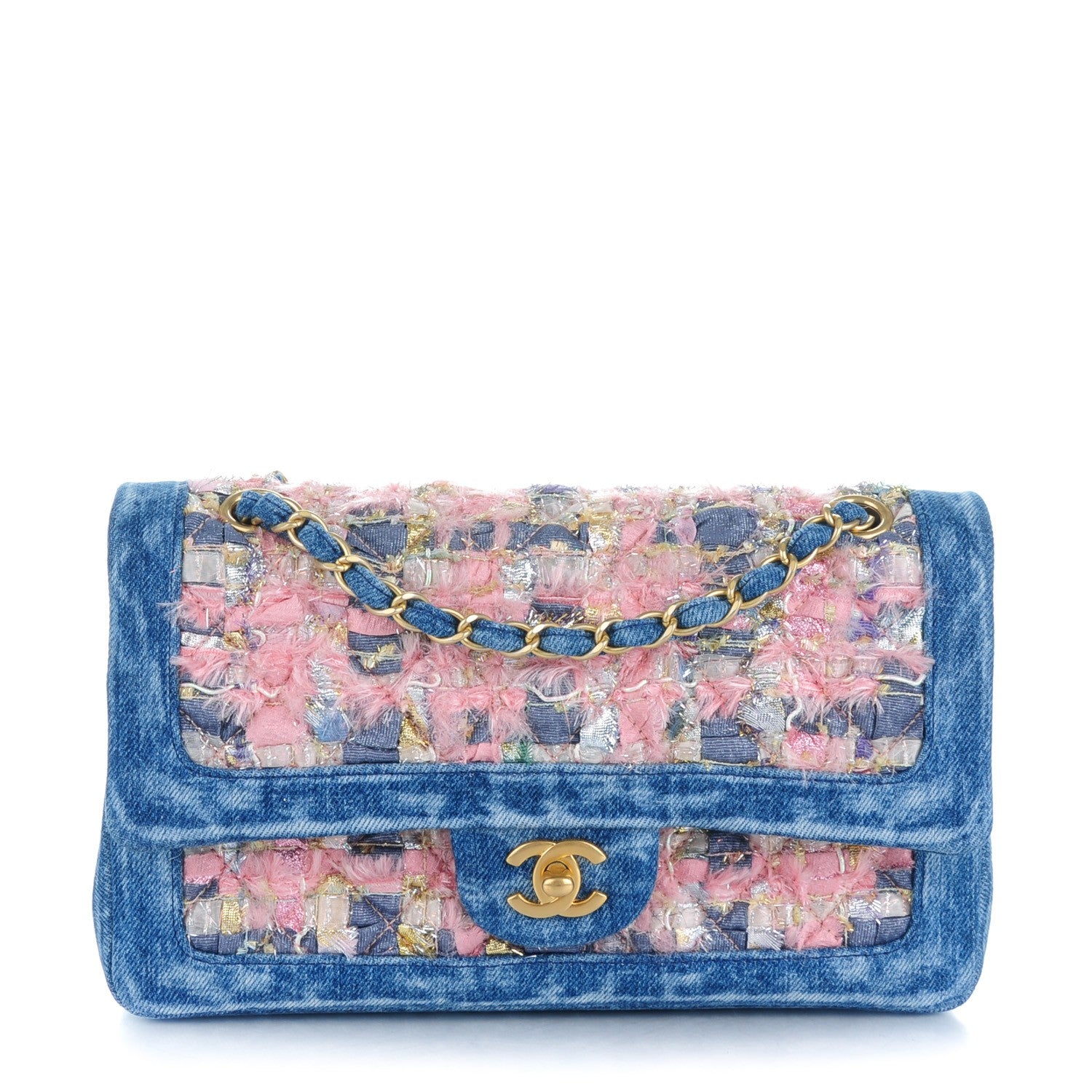 Chanel Denim Tweed Quilted Medium Double Flap Blue 1 of 8