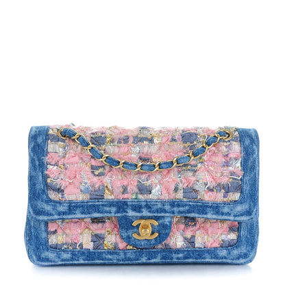 Chanel Denim Tweed Quilted Medium Double Flap Blue 1 of 8