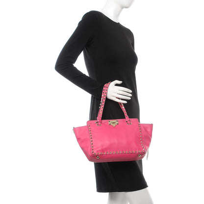 Valentino Garavani Vitello Small Rockstud Tote Raspberry 3 of 12