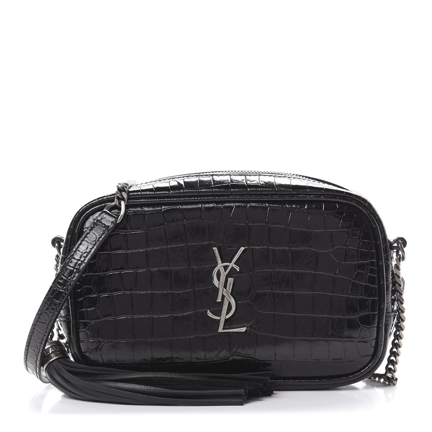 Calfskin Crocodile Embossed Monogram Mini Lou Camera Bag Black