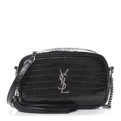 Saint Laurent Calfskin Crocodile Embossed Monogram Mini Lou Camera Bag Black 1 of 10