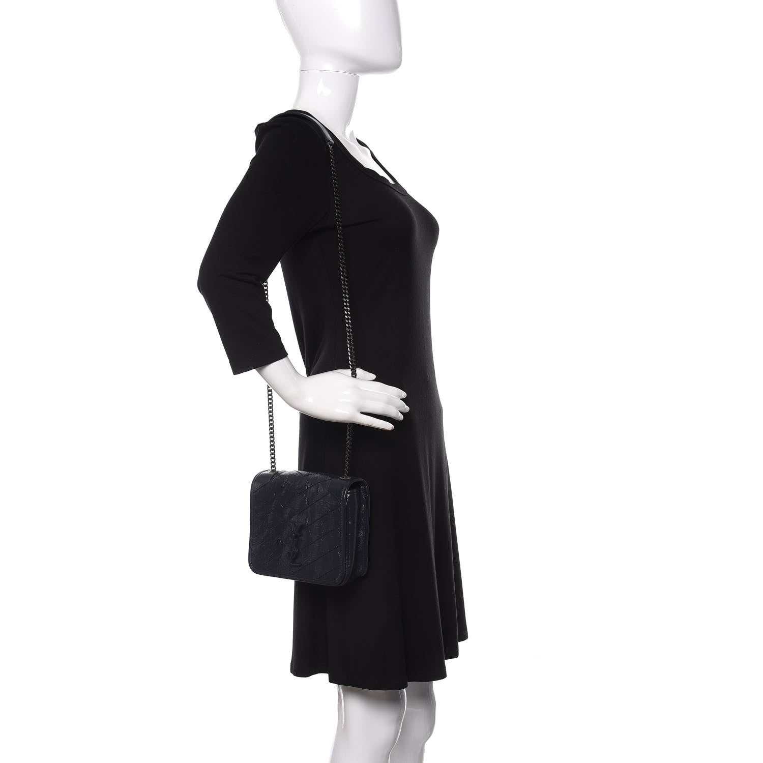 Saint Laurent Crinkled Calfskin Matelasse Monogram Niki Chain Wallet Deep Marine 2 of 10