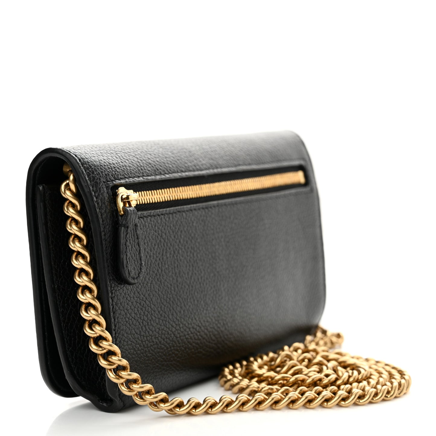 Grained Calfskin Logo Cash Phone Holder Wallet On Chain Black White