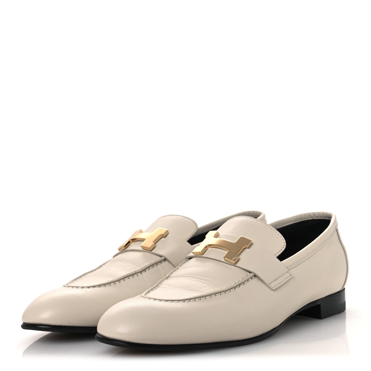 Hermes Goatskin Womens Paris Loafers 37 Beige Glaise 4 of 13