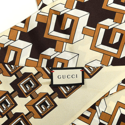 Gucci Silk Twill Isometric G Neck Bow Scarf Brown Ivory 2 of 4