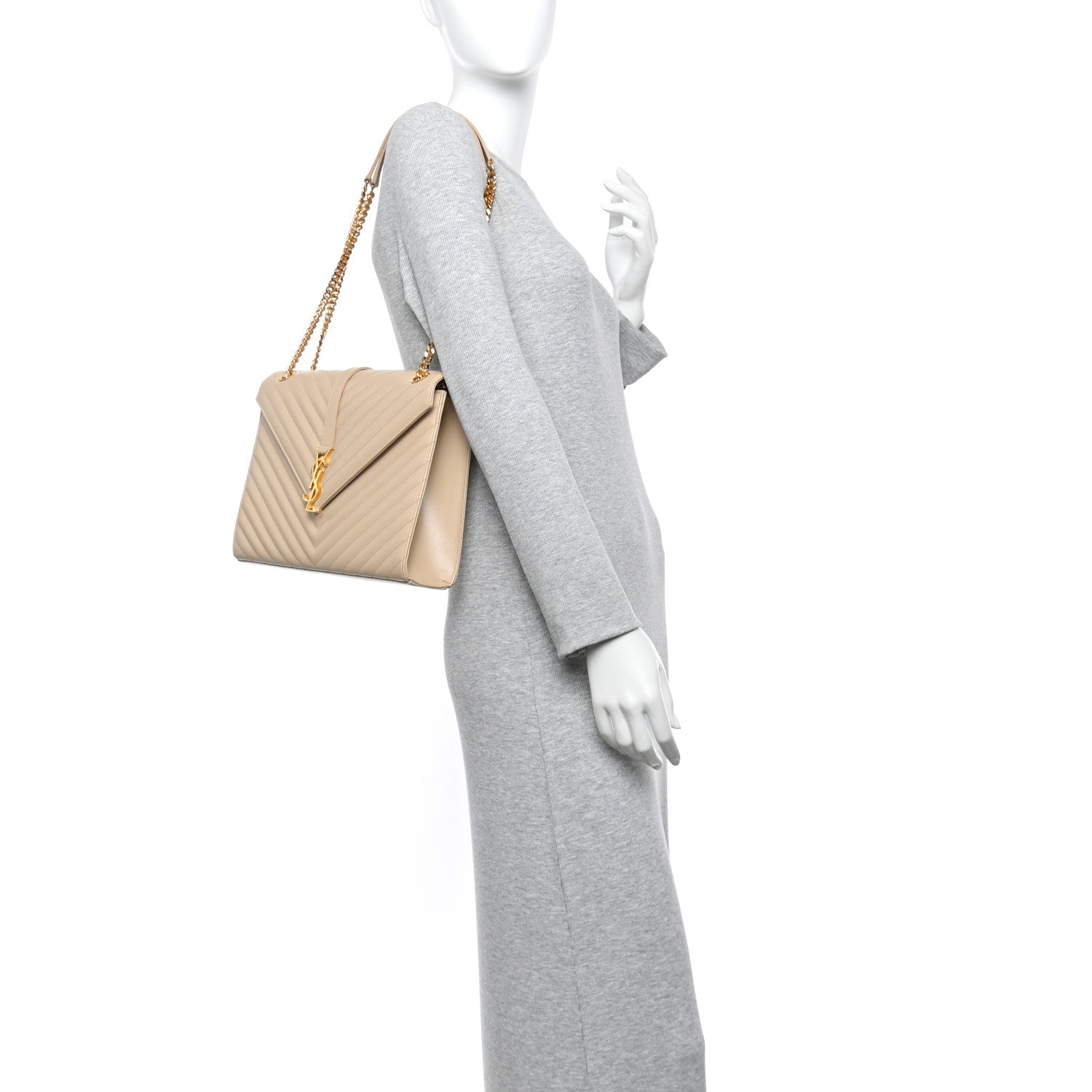 Saint Laurent Grain De Poudre Matelasse Chevron Large Monogram Satchel Nude Powder 2 of 10