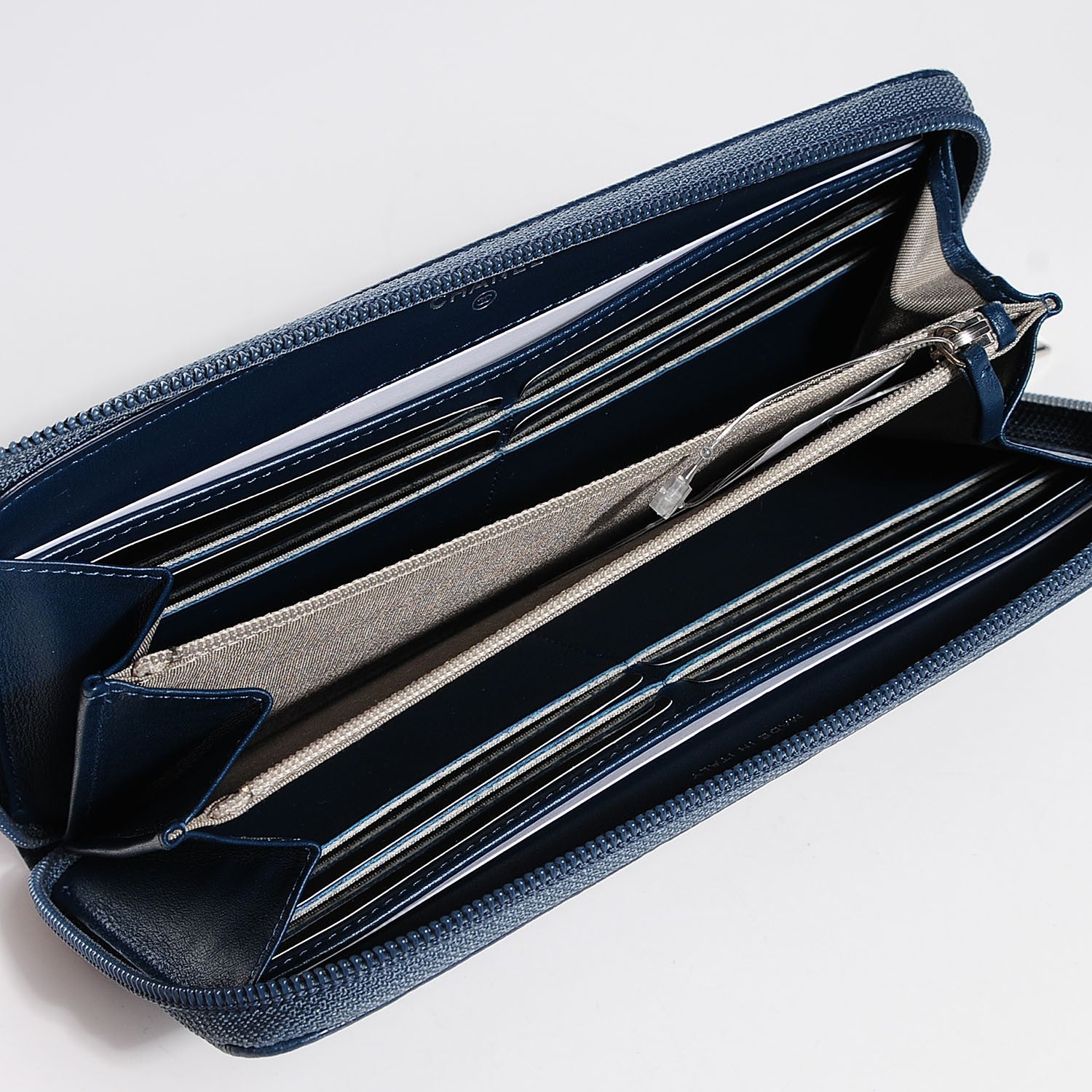 Chanel Caviar CC Timeless Large Zip Around Wallet Dark Blue 5 of 8