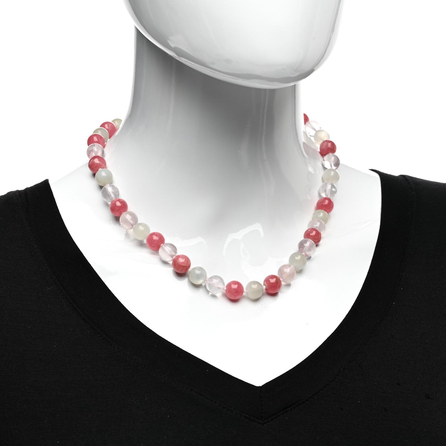 Sterling Silver Rose Quartz Moonstone Rhodochrosite Bead Necklace