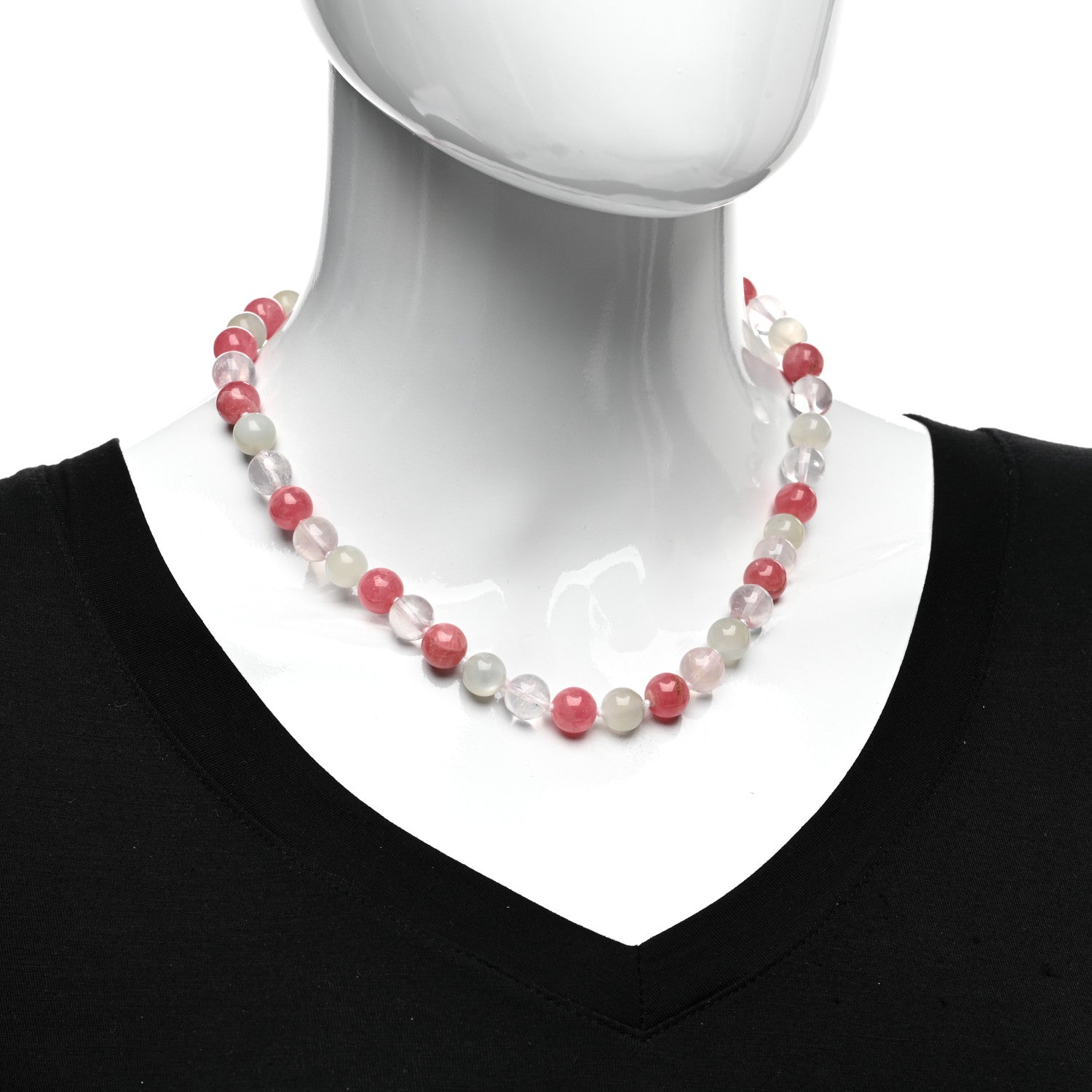 Tiffany Sterling Silver Rose Quartz Moonstone Rhodochrosite Bead Necklace 2 of 4