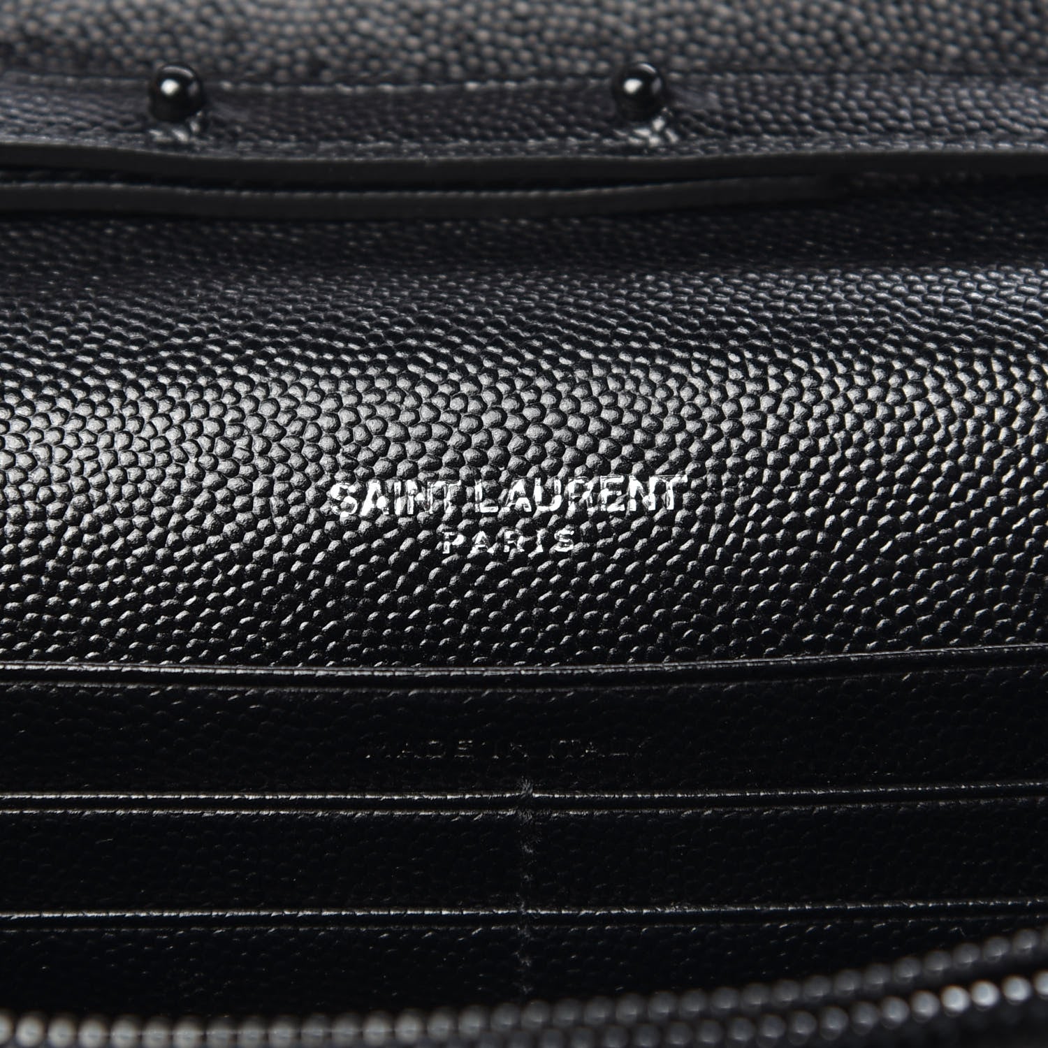 Saint Laurent Grain De Poudre Matelasse Chevron Monogram Chain Wallet Black 6 of 9