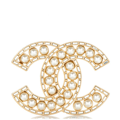 Chanel Pearl Baguette Crystal CC Brooch Gold 1 of 4