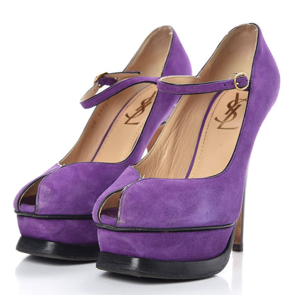 Saint Laurent Kid Scamosciato Tribute 105 Platform Mary Jane Peep Toe Pumps 36 Viola 3 of 14
