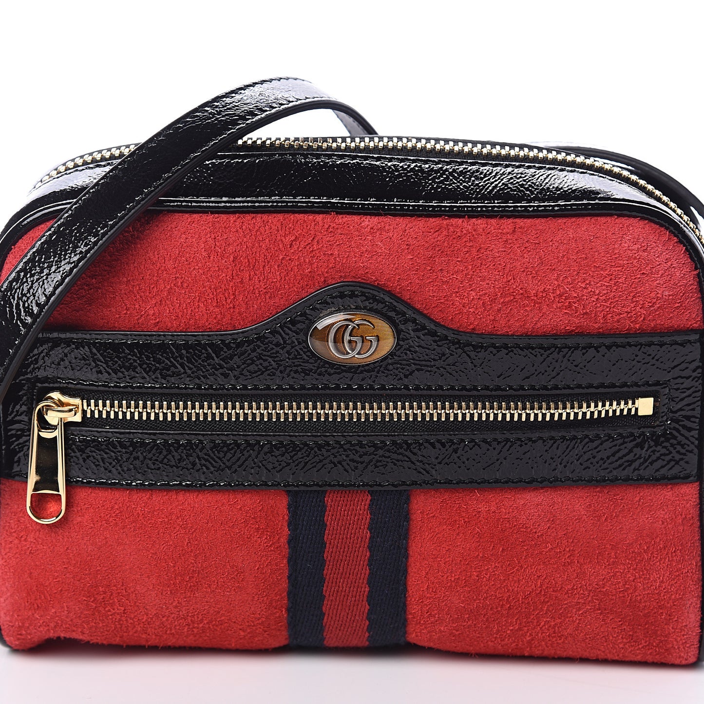 Suede Patent Web Mini Ophidia Shoulder Bag Red