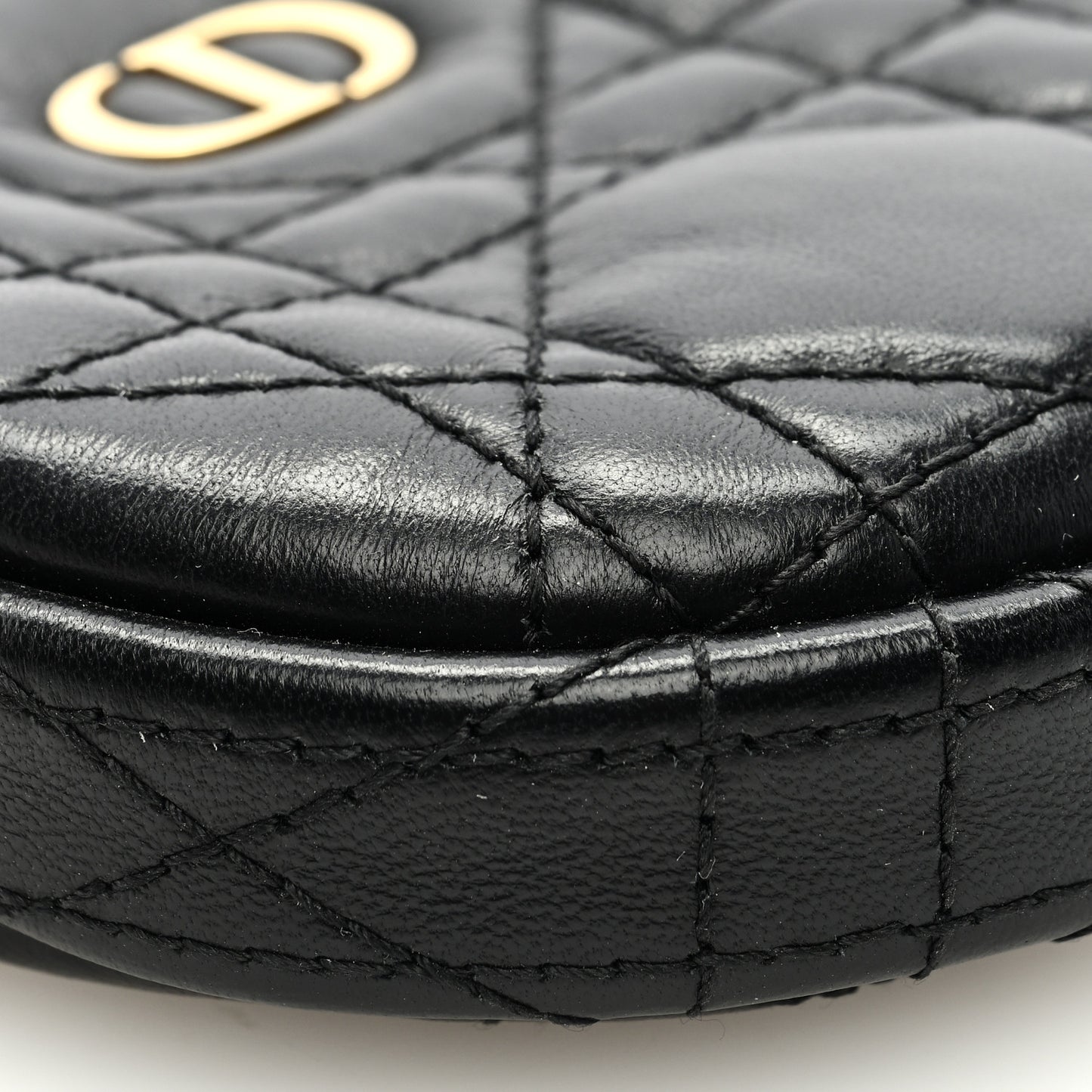 Lambskin Mini Cannage Round Caro Crossbody Pouch Black