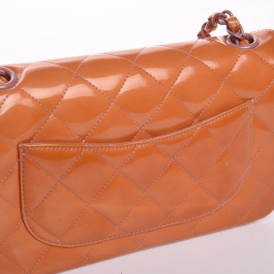 Patent Quilted Mini Rectangular Flap Orange