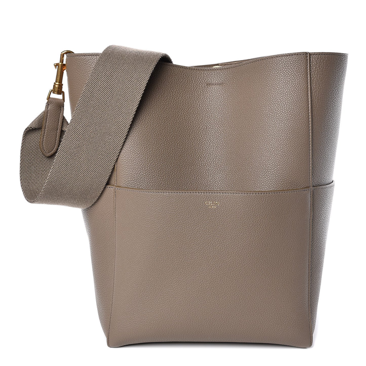 Soft Grained Calfskin Sangle Bucket Bag Taupe