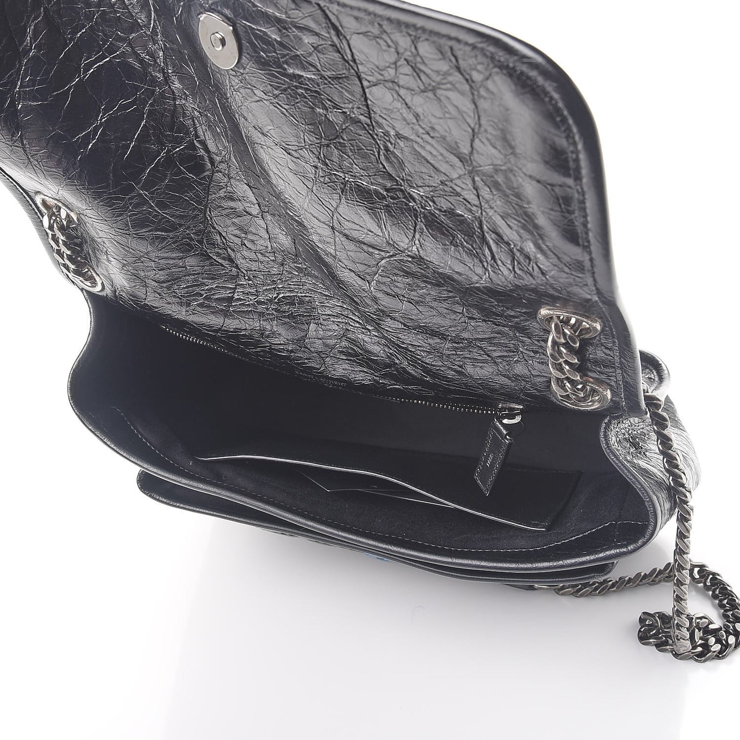 Crinkled Calfskin Matelasse Monogram Medium Niki Chain Satchel Black