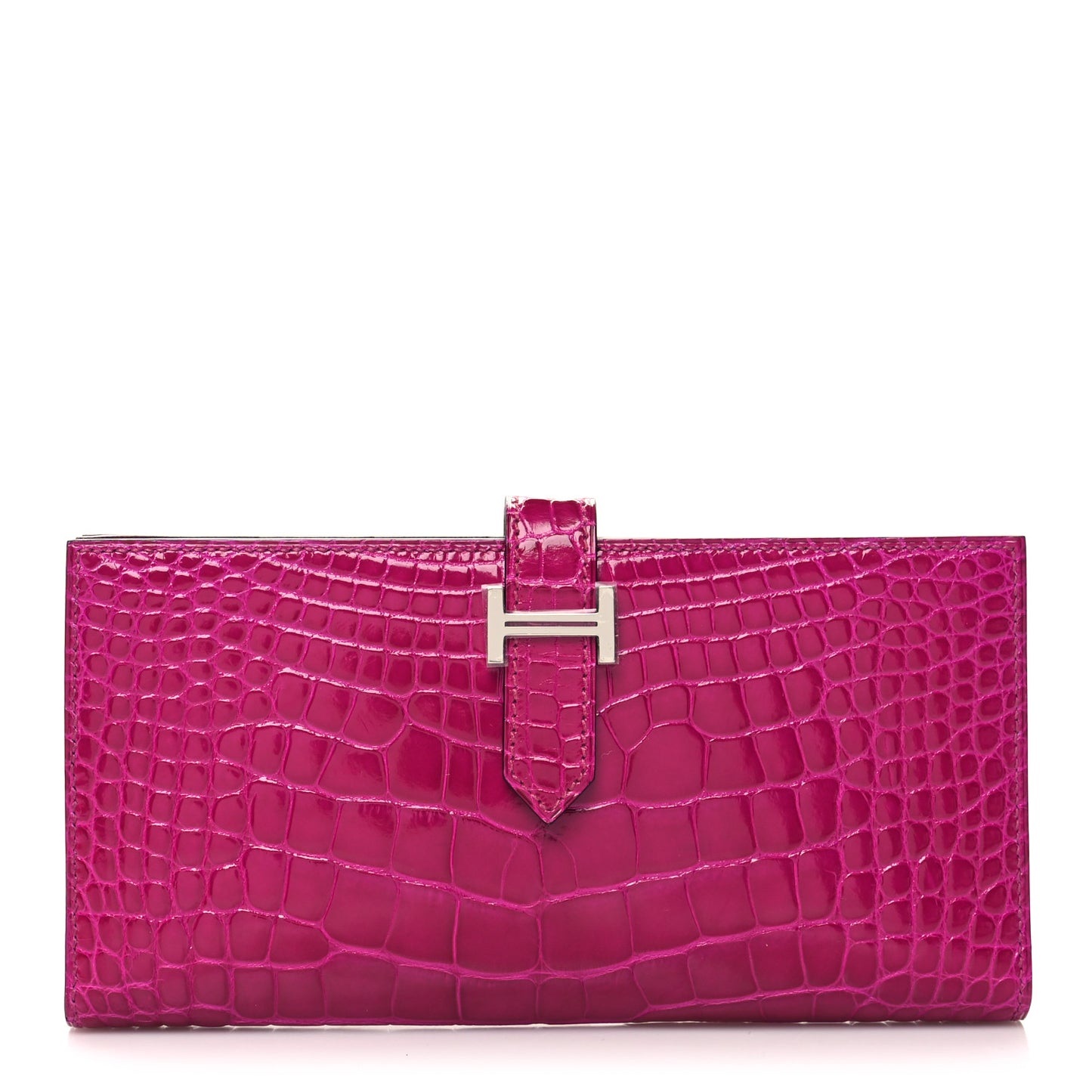 Shiny Alligator Bearn Wallet Rose Pourpre
