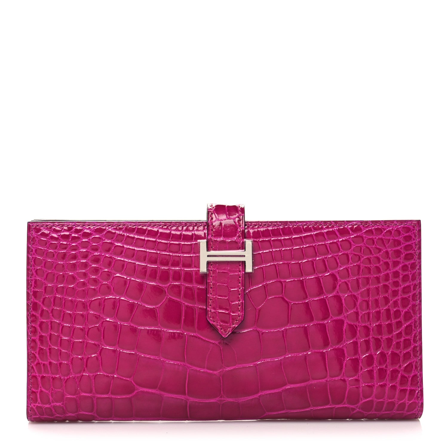 Hermes Shiny Alligator Bearn Wallet Rose Pourpre 1 of 10