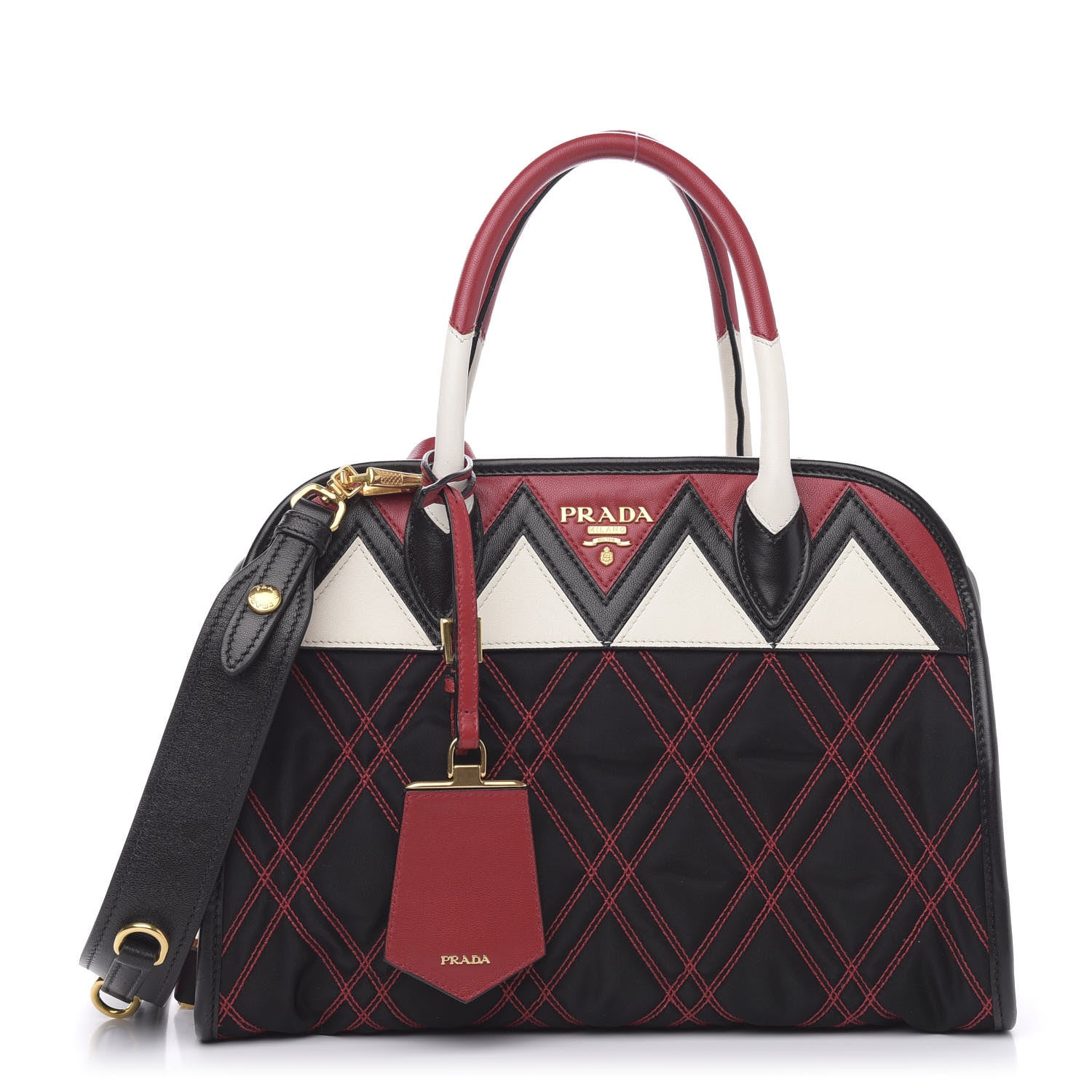 Prada Tessuto Nylon Quilted Impunturato Bauletto Black Fuoco 1 of 14