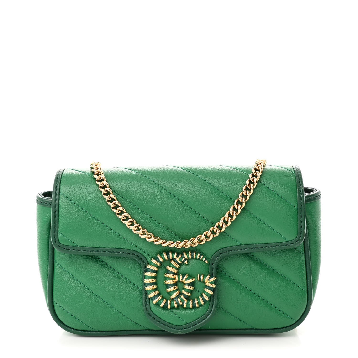 Gucci Azalea Calfskin Enamel Matelasse Diagonal Super Mini Torchon GG Marmont Shoulder Bag New Shamarock Emerald 1 of 10