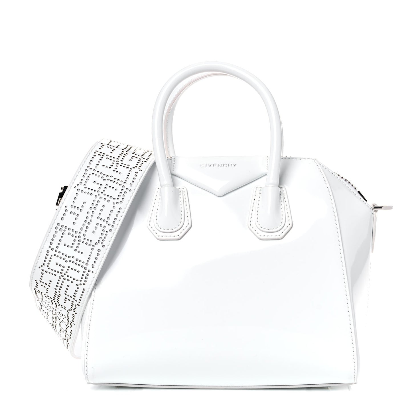 Shiny Lord Calfskin Perforated Mini 4G Antigona White