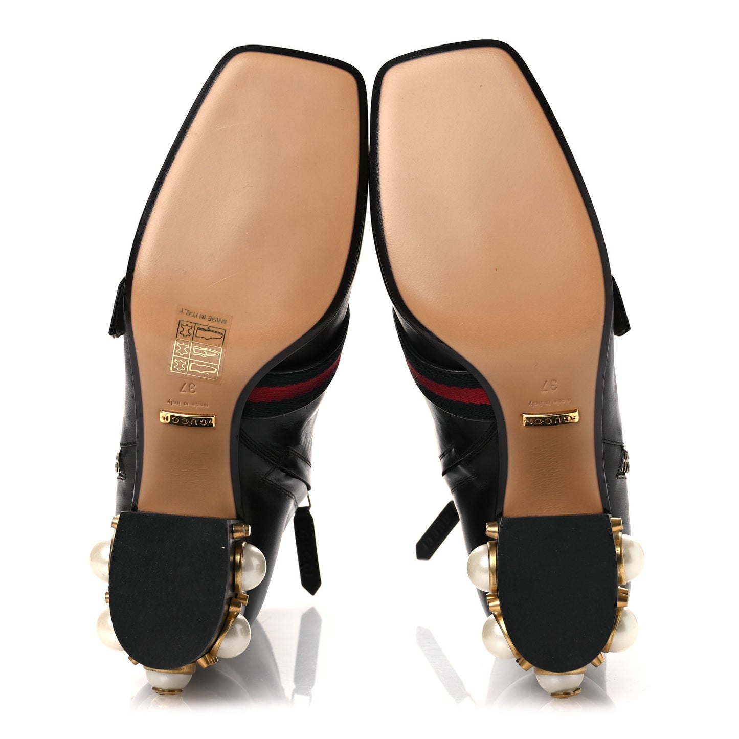Betis Glamour Calfskin Web Pearl Embellished Peyton 75mm Ankle Boots 37 Black