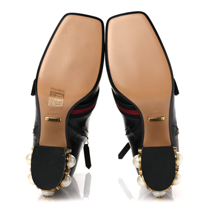 Gucci Betis Glamour Calfskin Web Pearl Embellished Peyton 75mm Ankle Boots 37 Black 7 of 12