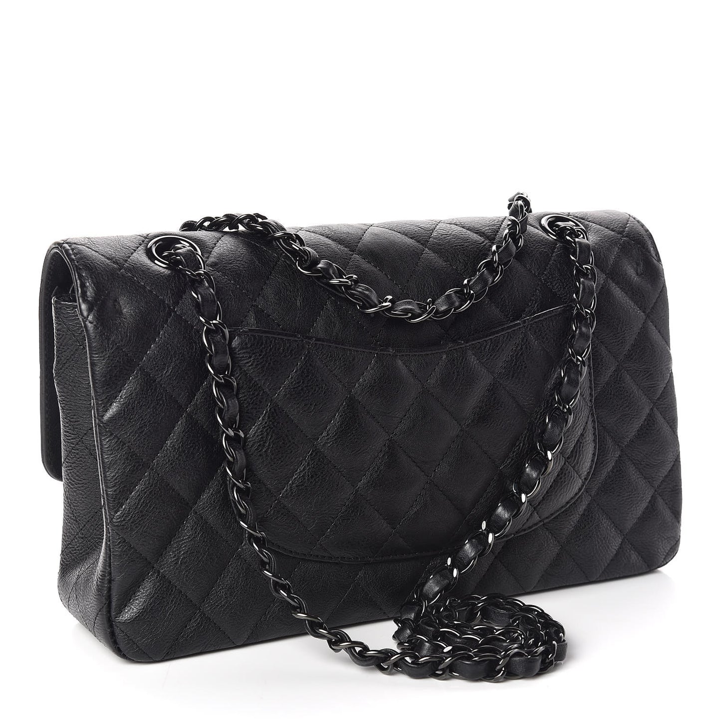 Crumpled Calfskin Quilted Medium Double Flap So Black