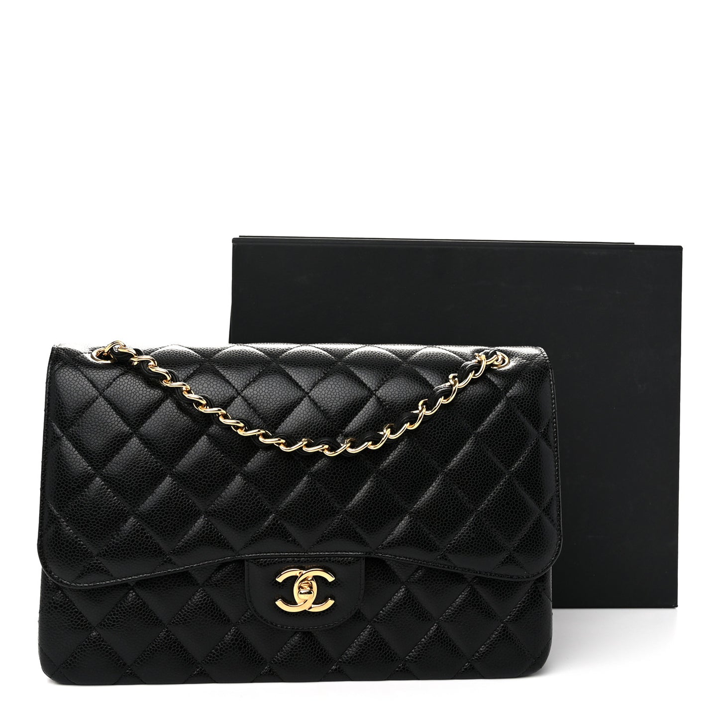 Caviar Quilted Jumbo Double Flap Black