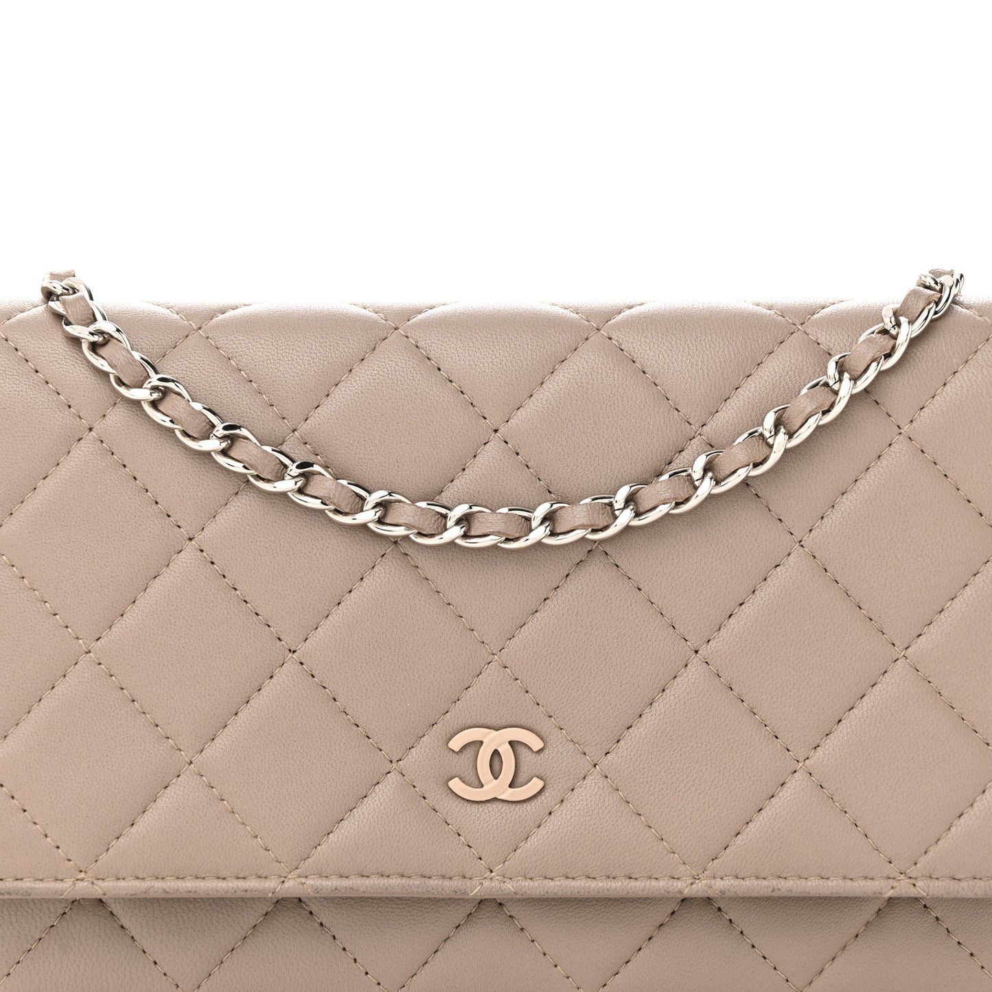 Lambskin Quilted Wallet On Chain WOC Taupe