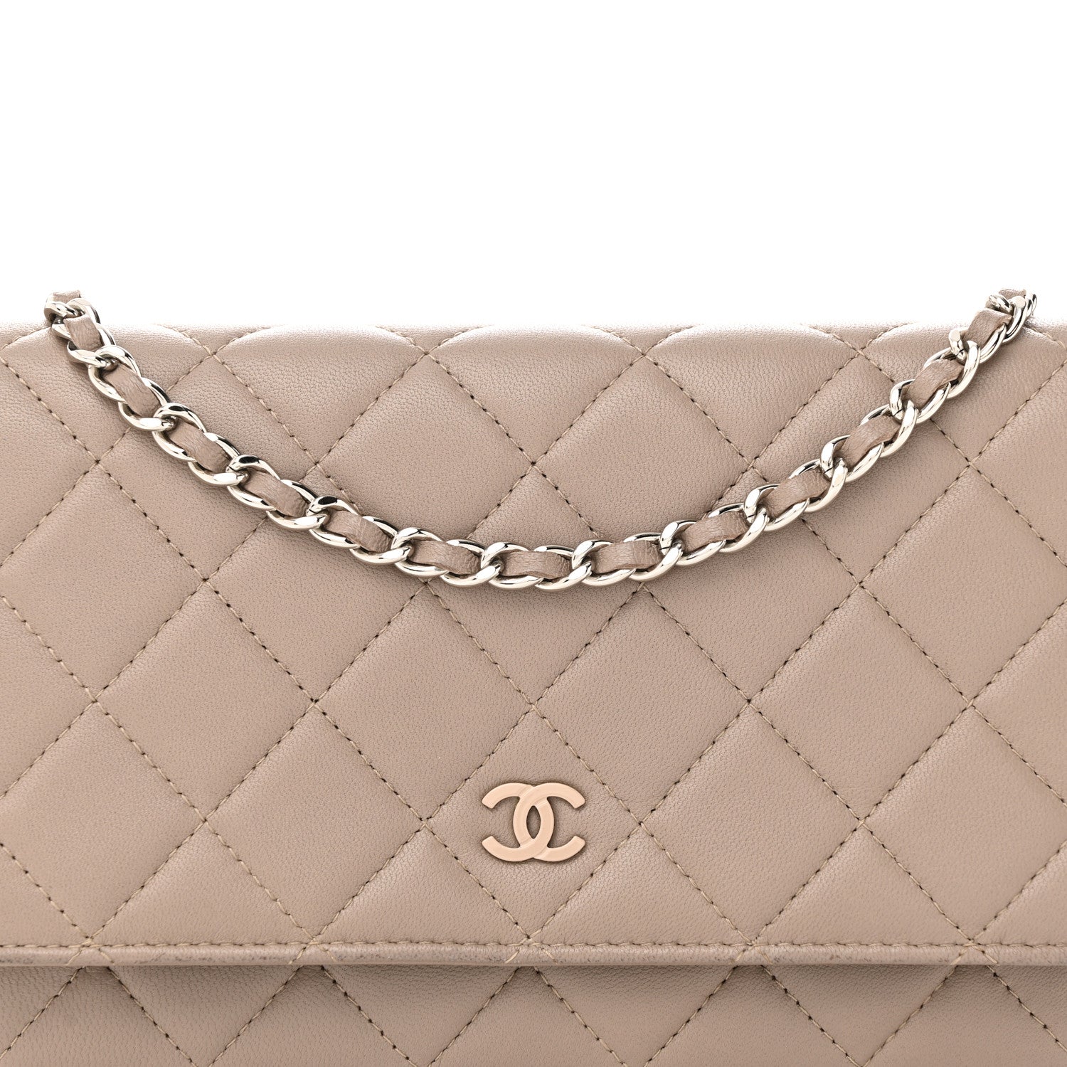 Chanel Lambskin Quilted Wallet On Chain WOC Taupe 9 of 28
