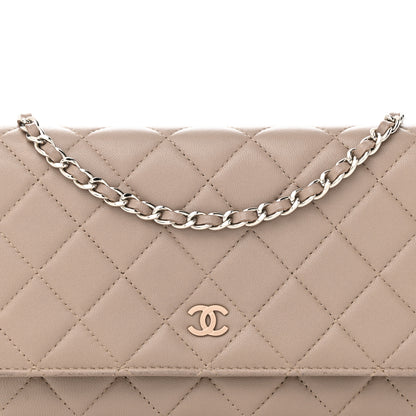 Chanel Lambskin Quilted Wallet On Chain WOC Taupe 9 of 28