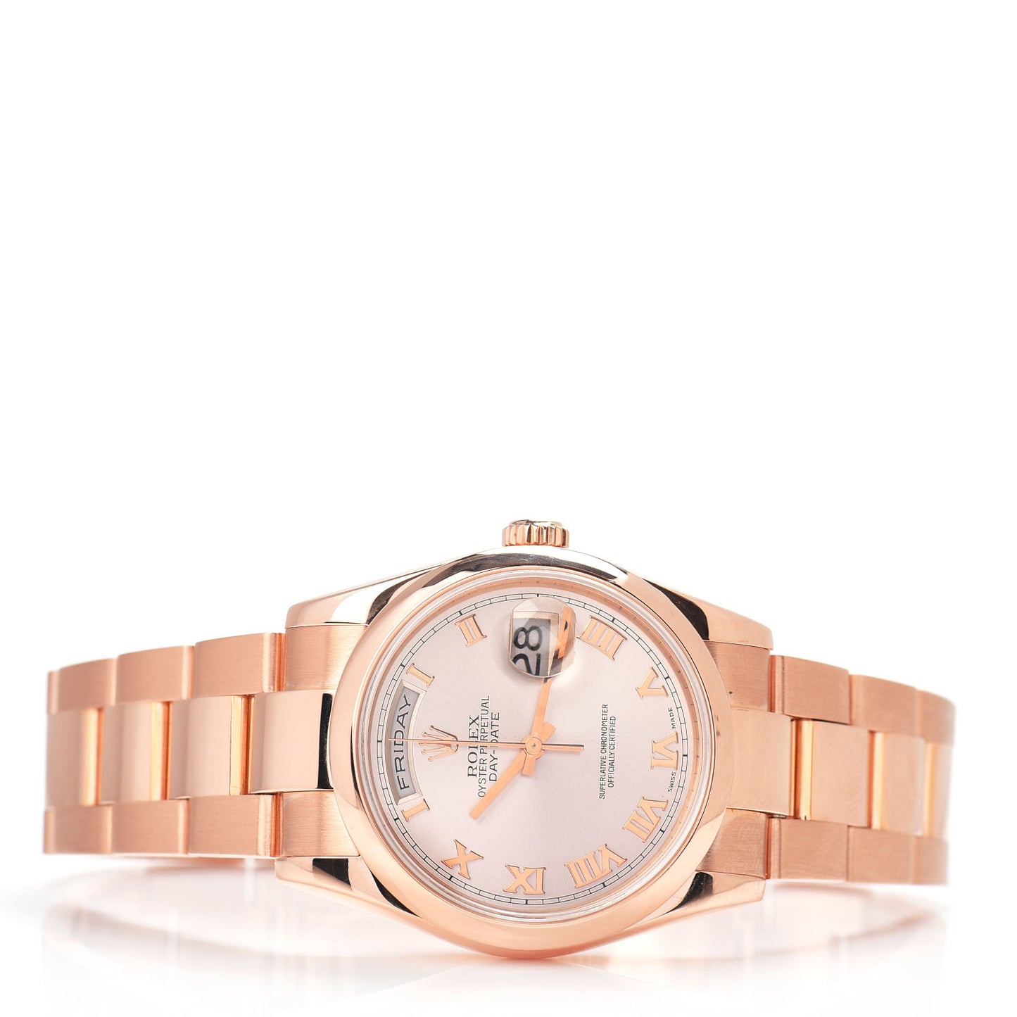 18K Everose Gold 36mm Oyster Perpetual Day-Date Watch Sundust Roman 118205