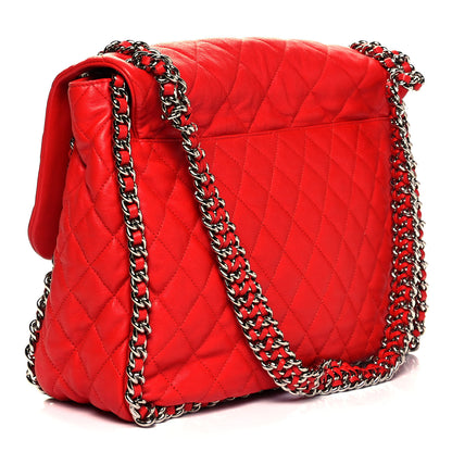 Chanel Washed Lambskin Quilted Maxi Chain Around Flap Red 3 of 10