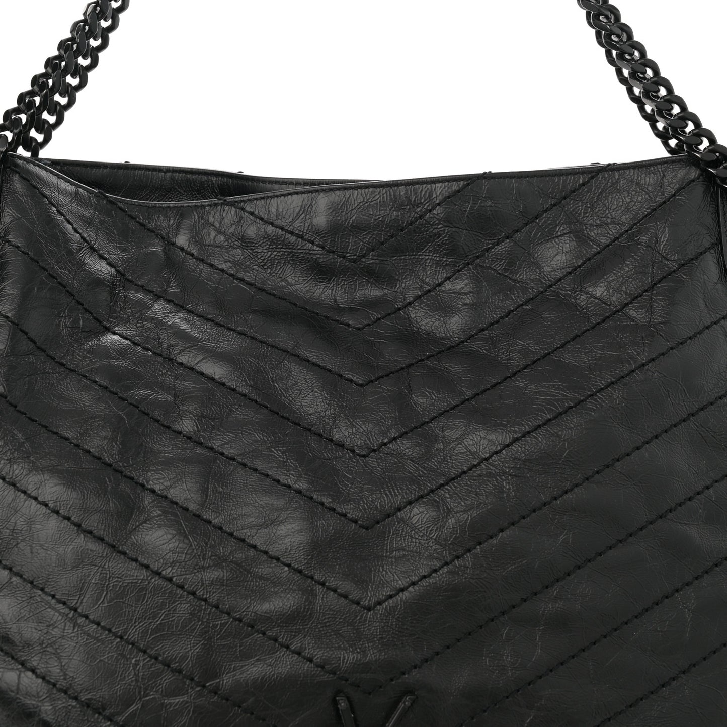 Crinkled Calfskin Matelasse Monogram Large Niki Shopper Tote Black