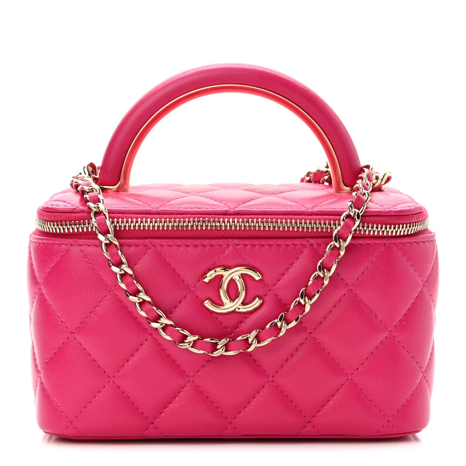 Chanel Lambskin Quilted Small Top Handle Vanity Case With Chain Dark Pink 1 of 11