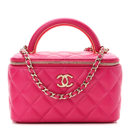 Chanel Lambskin Quilted Small Top Handle Vanity Case With Chain Dark Pink 1 of 11