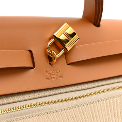 Hermes Toile Militaire Vache Hunter Laque Herbag Zip Retourne PM 31 Beton Naturel Sable Nata 8 of 12