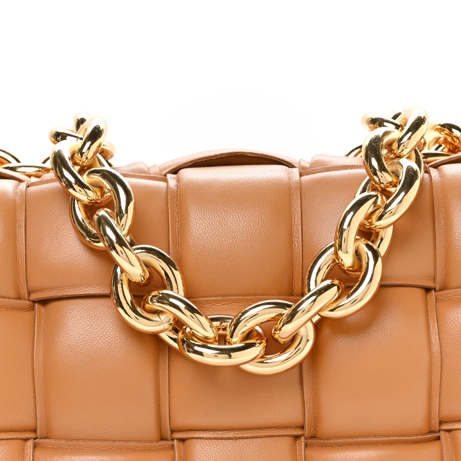 Bottega Veneta Lambskin Maxi Intreccio Padded Chain Cassette Crossbody Bag Caramel 8 of 10