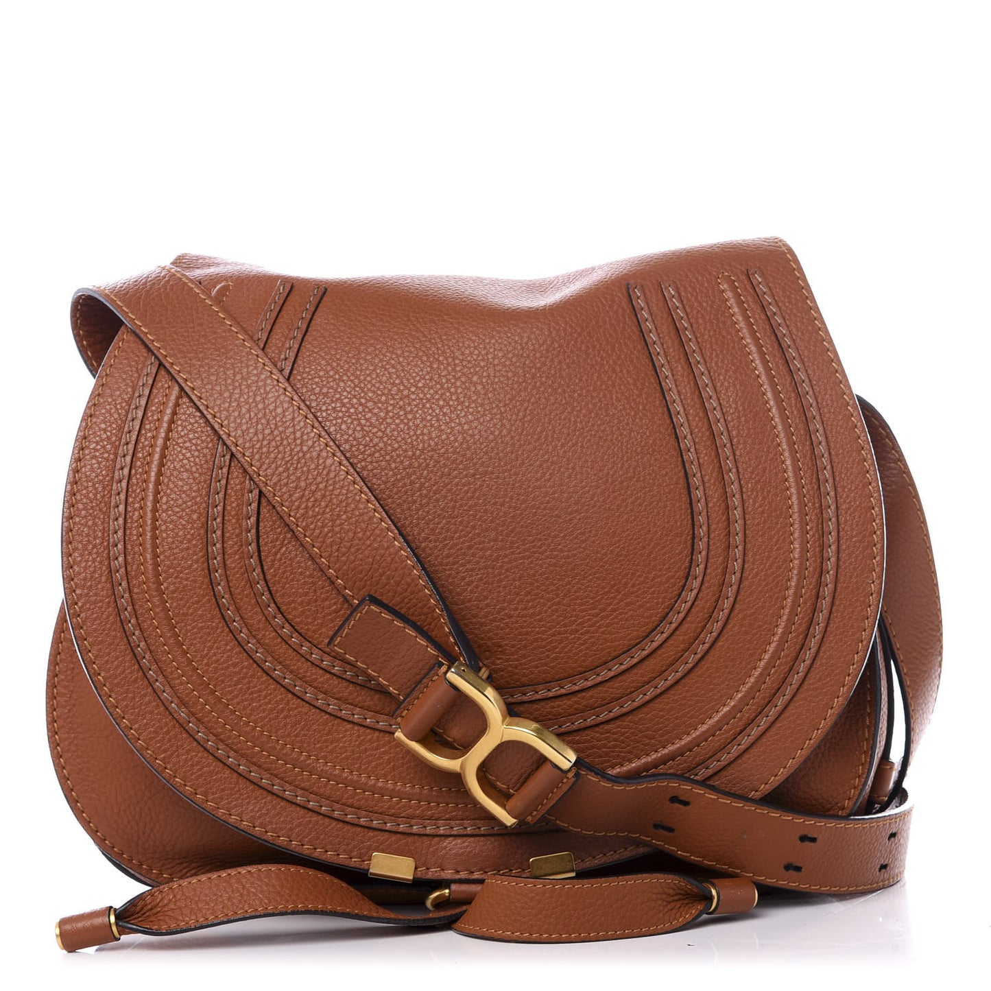 Calfskin Medium Marcie Round Crossbody Bag Tan