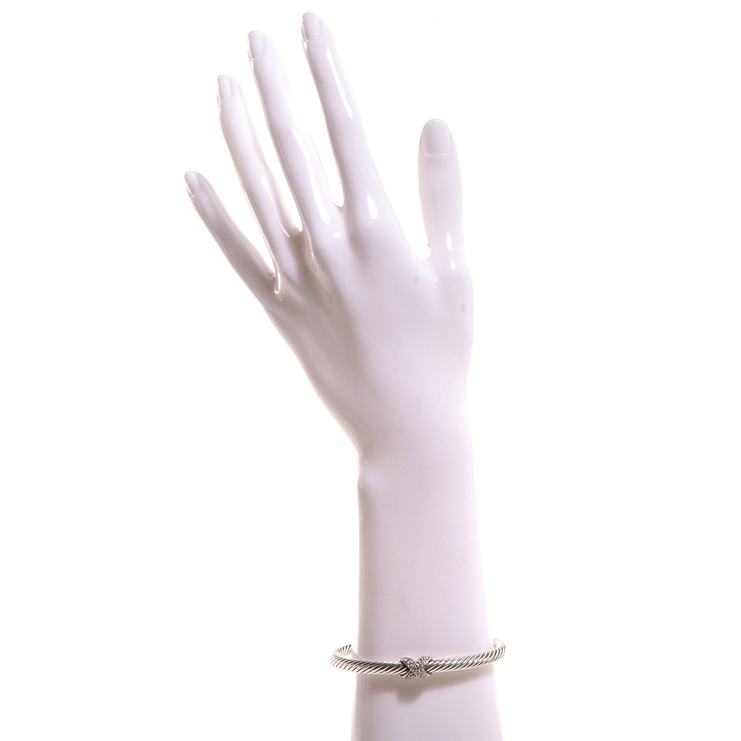 Sterling Silver 18K White Gold Diamond Pave 5mm X Cable Bracelet