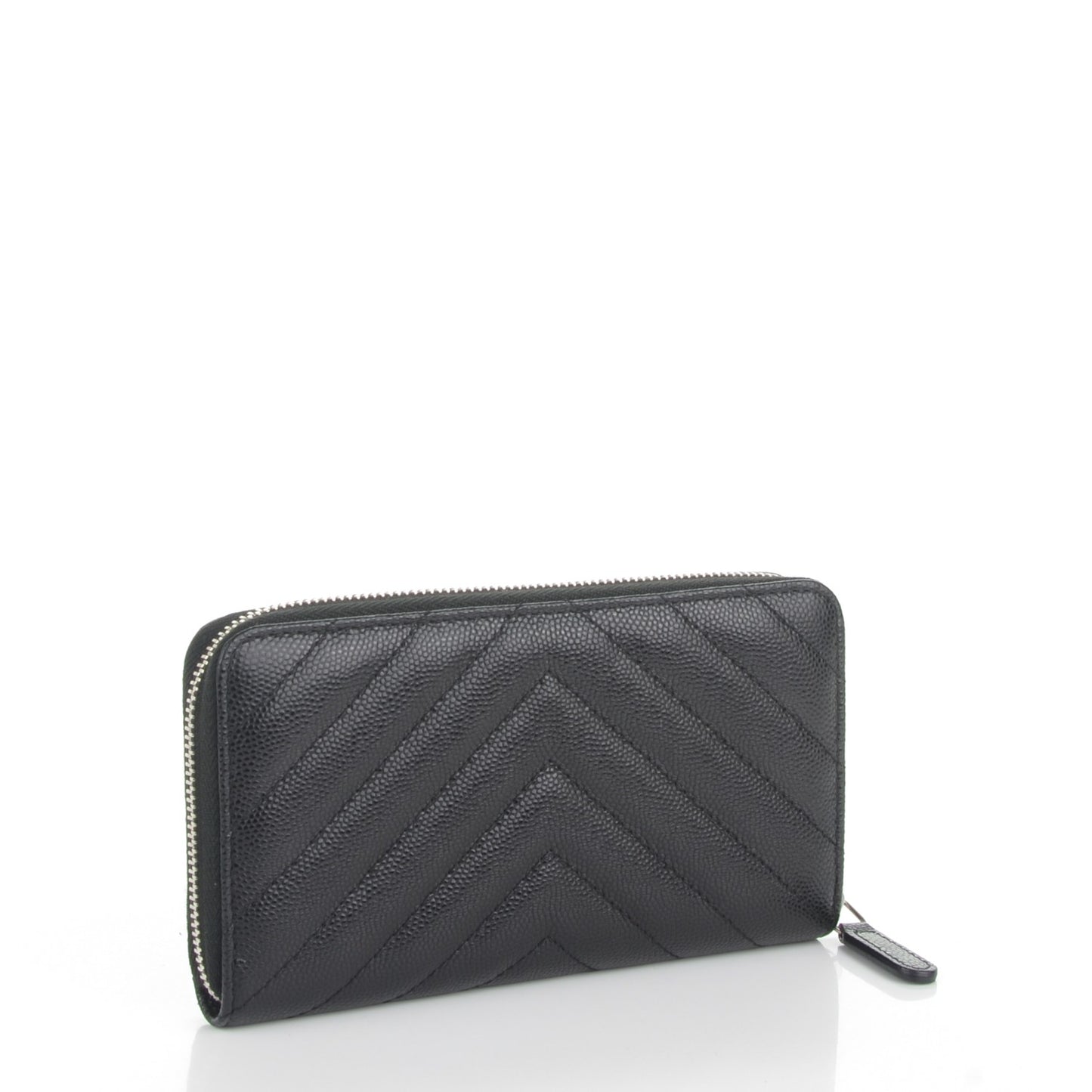 Caviar Chevron Quilted Small Zip Around Wallet Black