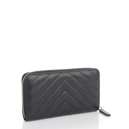 Chanel Caviar Chevron Quilted Small Zip Around Wallet Black 3 of 8