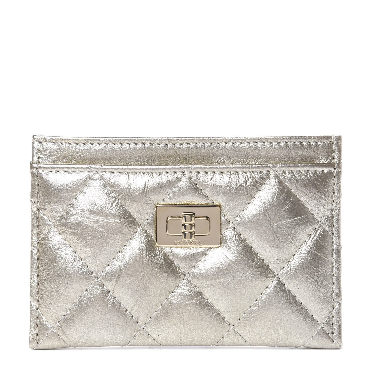 Metallic Aged Calfskin Quilted Reissue Card Holder Gold