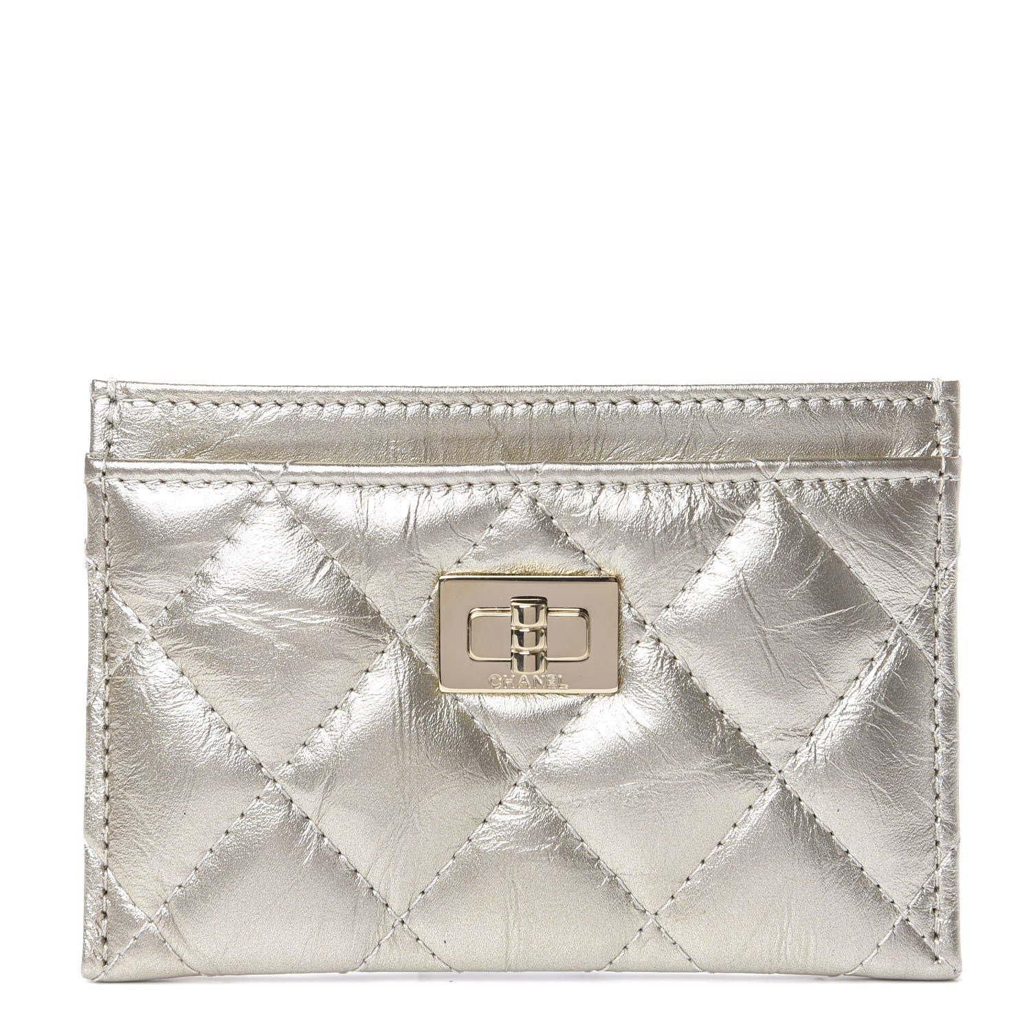 Chanel Metallic Aged Calfskin Quilted Reissue Card Holder Gold 1 of 8