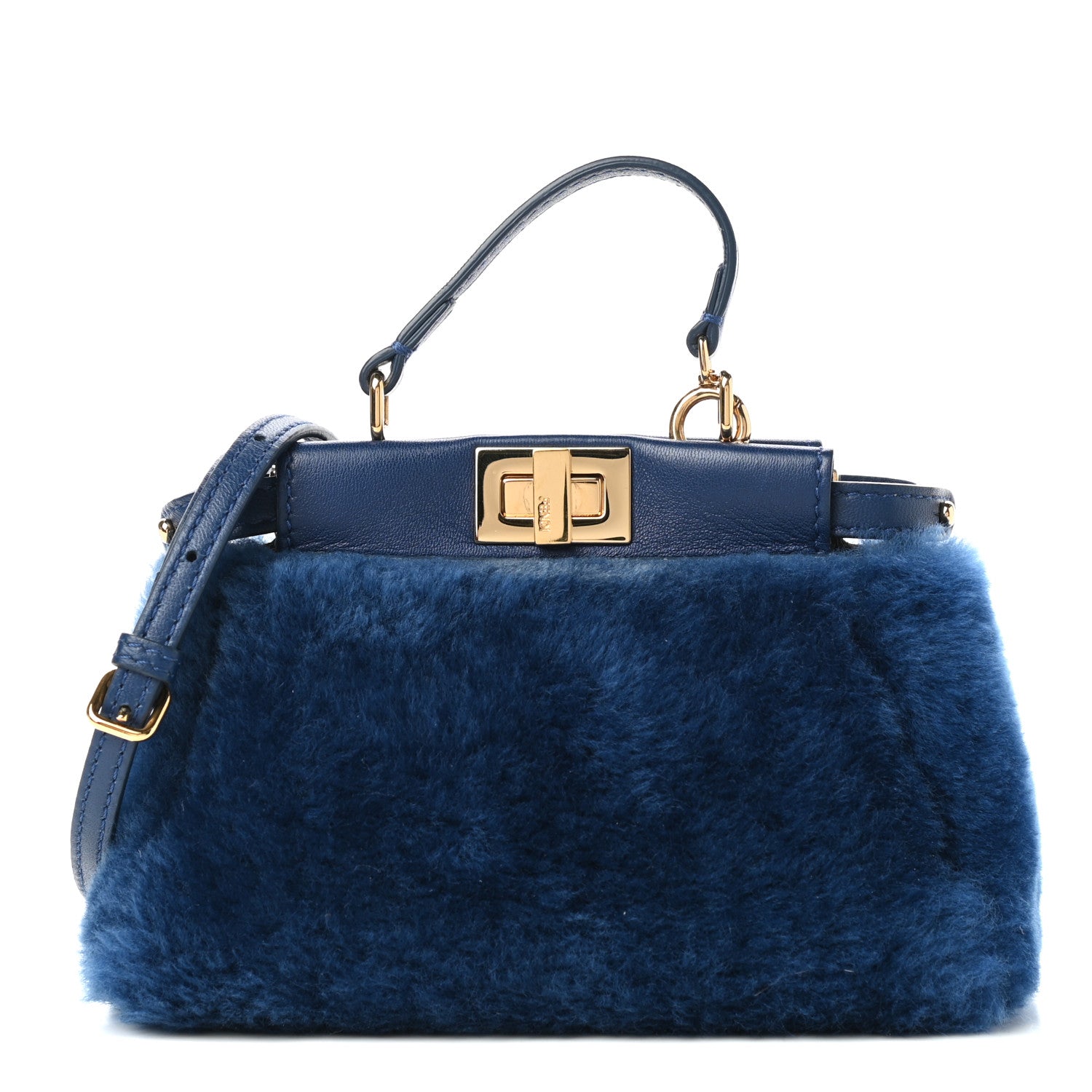 Fendi Shearling Shiny Nappa Micro Peekaboo Iconic Satchel Blue 1 of 9