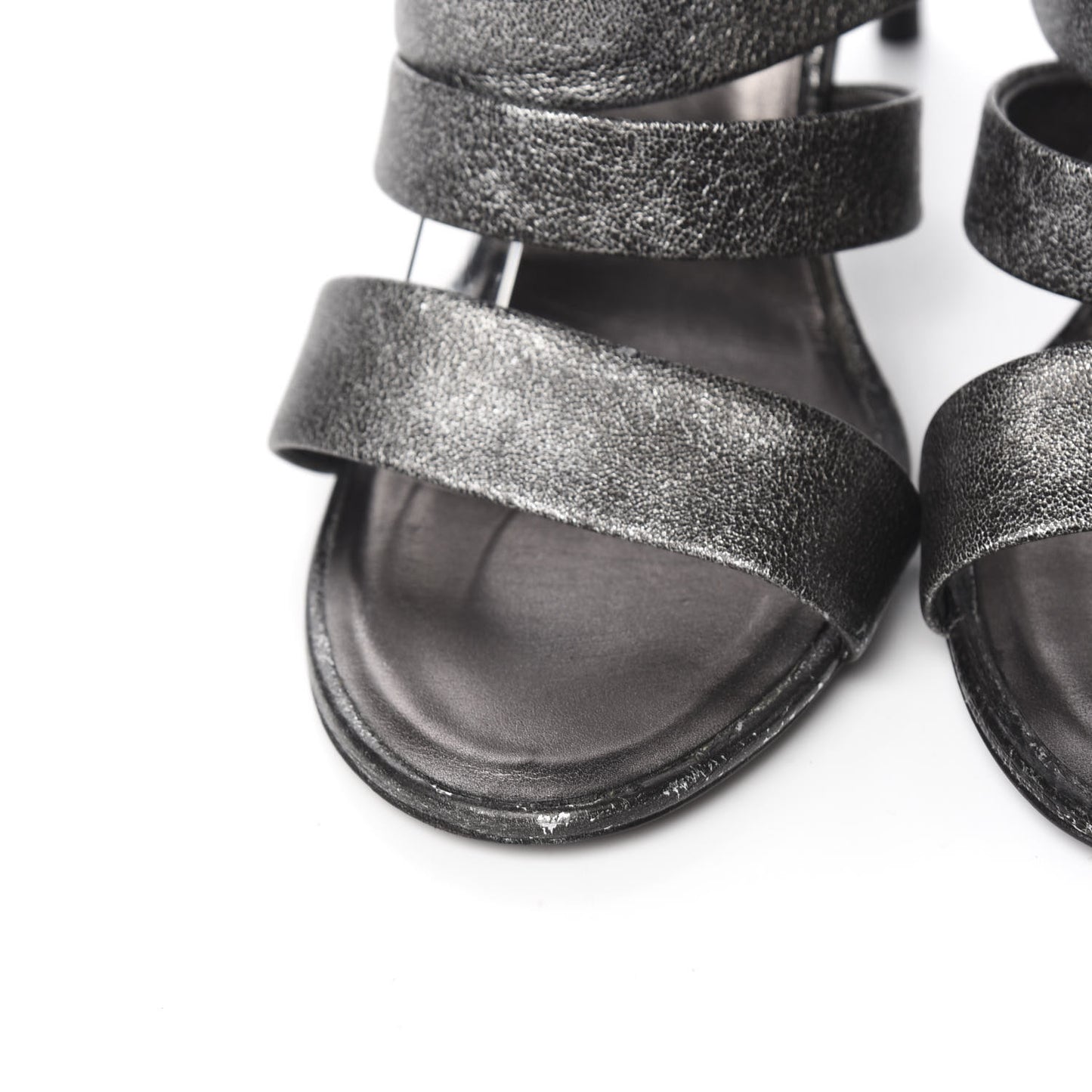Cracked Metallic Calfskin Pearl Sandals 41 Dark Silver