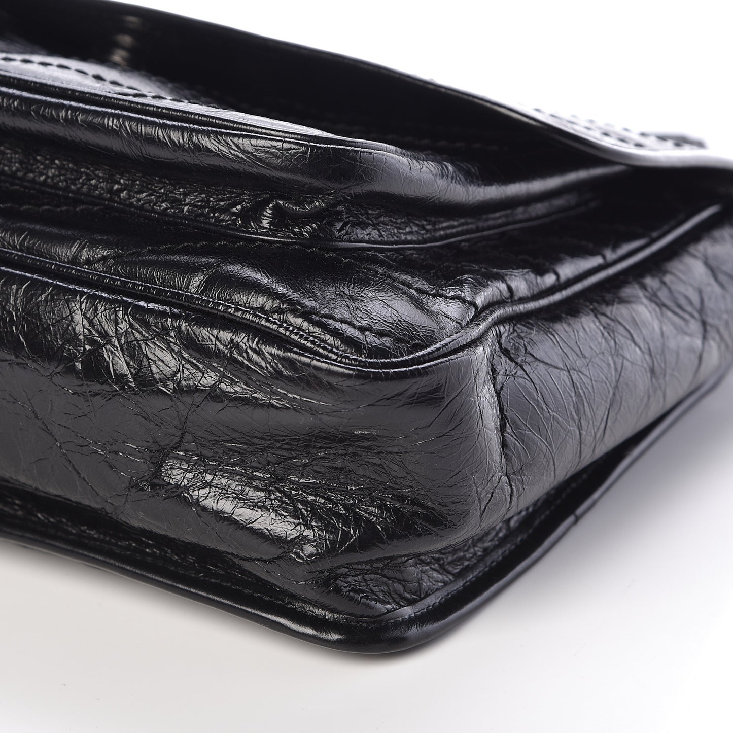 Crinkled Calfskin Matelasse Monogram Large Niki Chain Satchel Black