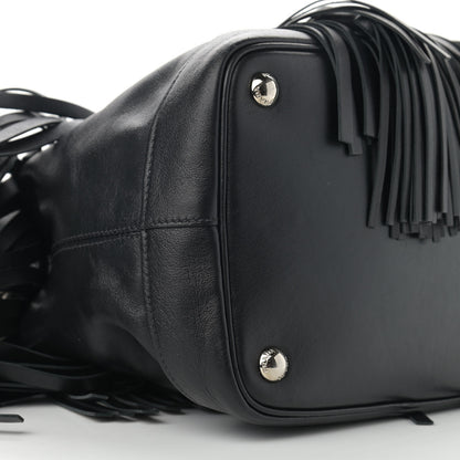 Prada Soft Calfskin Fringe Bucket Bag Black 10 of 16